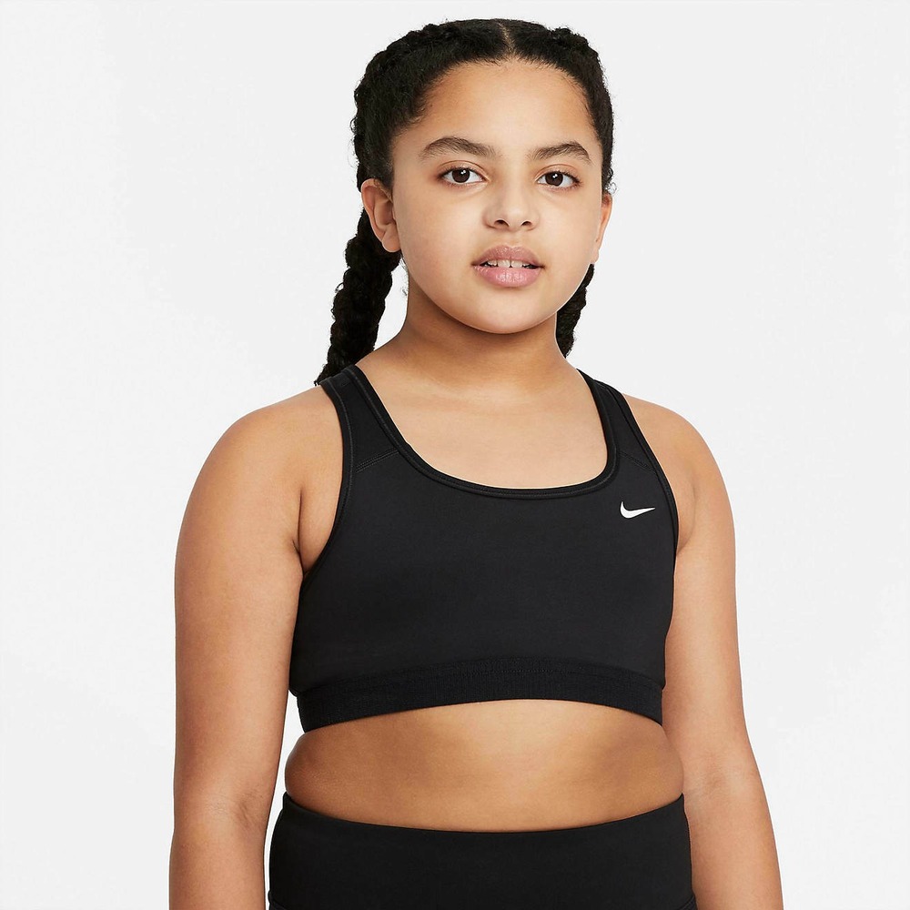 Sz S+ Nike Girls' Swoosh Sports Bra Black/White DB3709-010 Medium Support‎ NWT